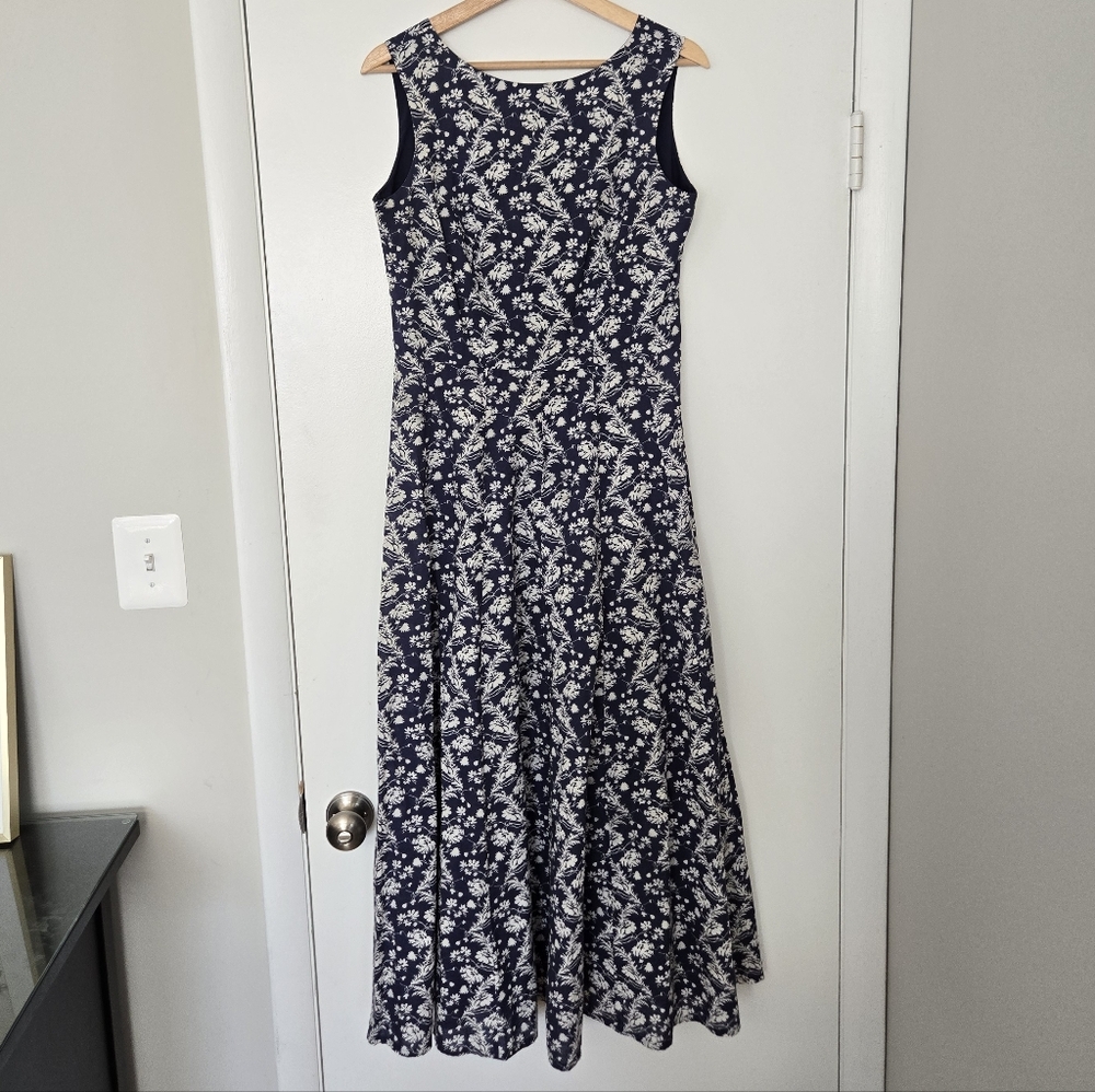 Laura Ashley Vintage 100% Cotton Blue Floral Maxi Dress Size 10